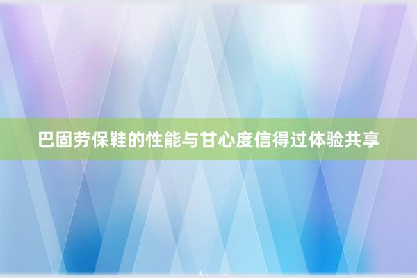 巴固劳保鞋的性能与甘心度信得过体验共享